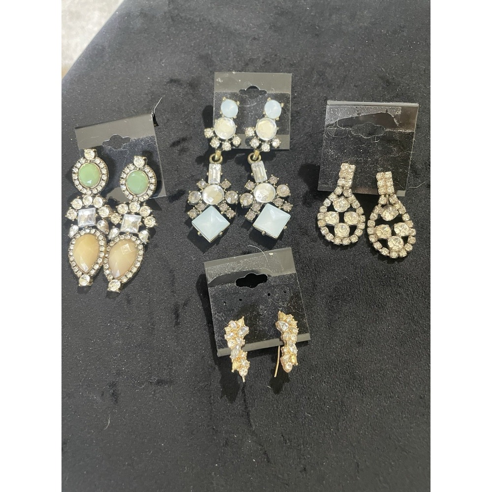 Lot Of 4 Rhinestone Bead Formal Costume Jewelry Earrings Dangle Studded & Screw